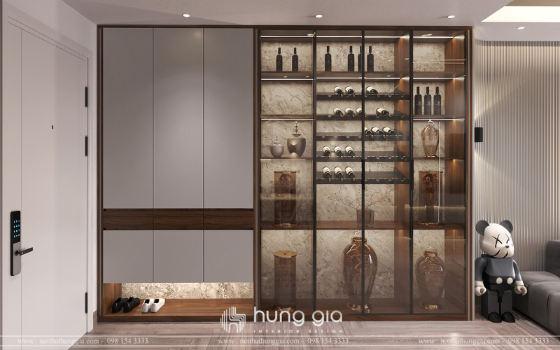 Thiết kế tủ rượu hiện đại tạo điểm nhấn cho phòng khách