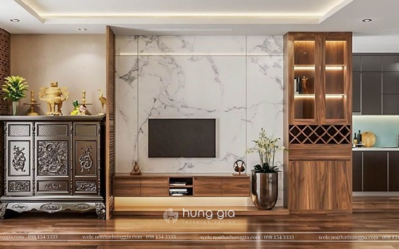 Thiết kế khu vực phòng khách tối giản, đầy đủ công năng